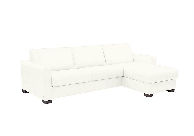 Nicoletti - Alcova 3 Seater Leather Sofa Bed with Storage Right Hand Facing Chaise and Box Arms - Torello Bianco Puro