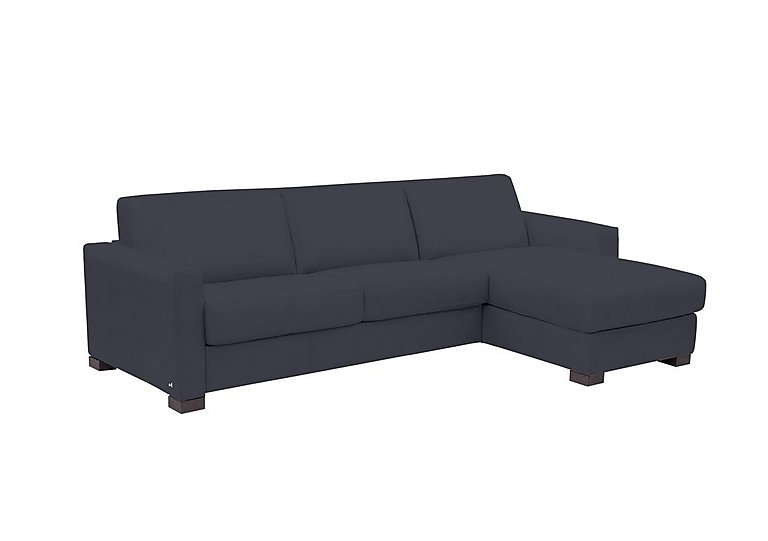 Nicoletti - Alcova 3 Seater Leather Sofa Bed with Storage Right Hand Facing Chaise and Box Arms - Torello Blu