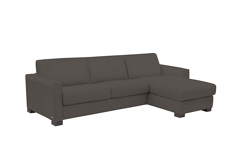 Nicoletti - Alcova 3 Seater Leather Sofa Bed with Storage Right Hand Facing Chaise and Box Arms - Torello Grigio Scuro