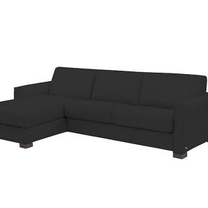 Nicoletti  Alcova 3 Seater Leather Sofa Bed with Storage Left Hand Facing Chaise and Box Arms  Torello Nero | Bed Sava