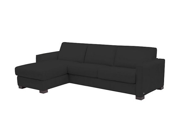 Nicoletti  Alcova 3 Seater Leather Sofa Bed with Storage Left Hand Facing Chaise and Box Arms  Torello Nero | Bed Sava