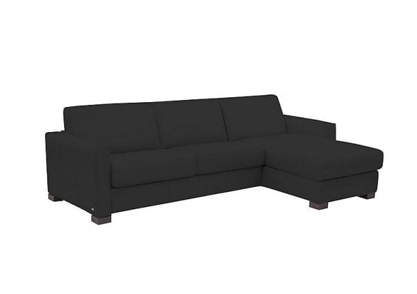 Nicoletti  Alcova 3 Seater Leather Sofa Bed with Storage Right Hand Facing Chaise and Box Arms  Torello Nero | Bed Sava