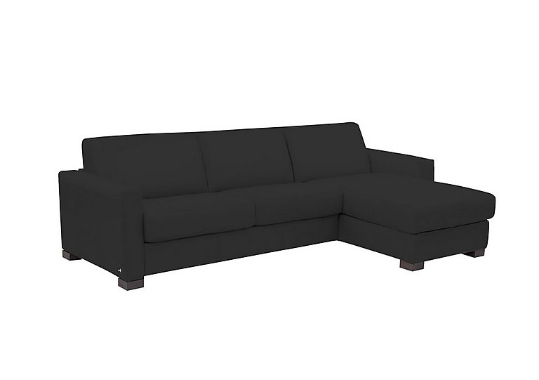Nicoletti - Alcova 3 Seater Leather Sofa Bed with Storage Right Hand Facing Chaise and Box Arms - Torello Nero