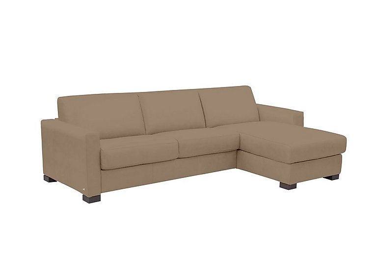 Nicoletti - Alcova 3 Seater Leather Sofa Bed with Storage Right Hand Facing Chaise and Box Arms - Torello Taupe