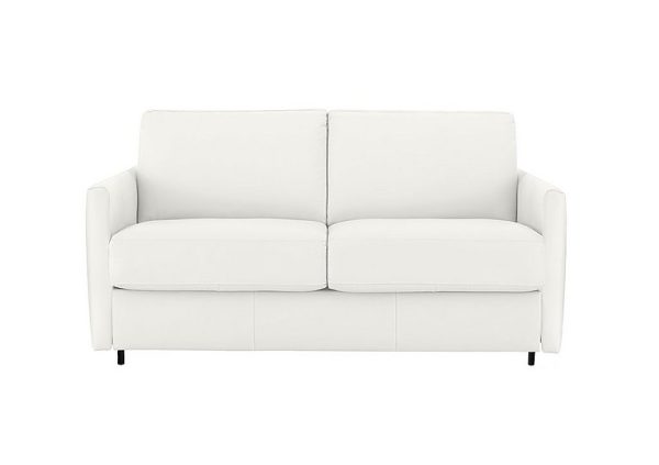 Nicoletti  Alcova 2 Seater Leather Sofa Bed with Slim Arms  Torello Bianco Puro | Bed Sava