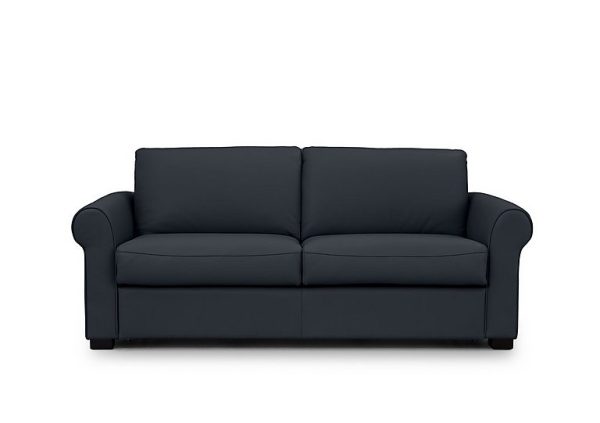 Jaxx Leather Sofa Bed with Scroll Arms  Navy | Bed Sava