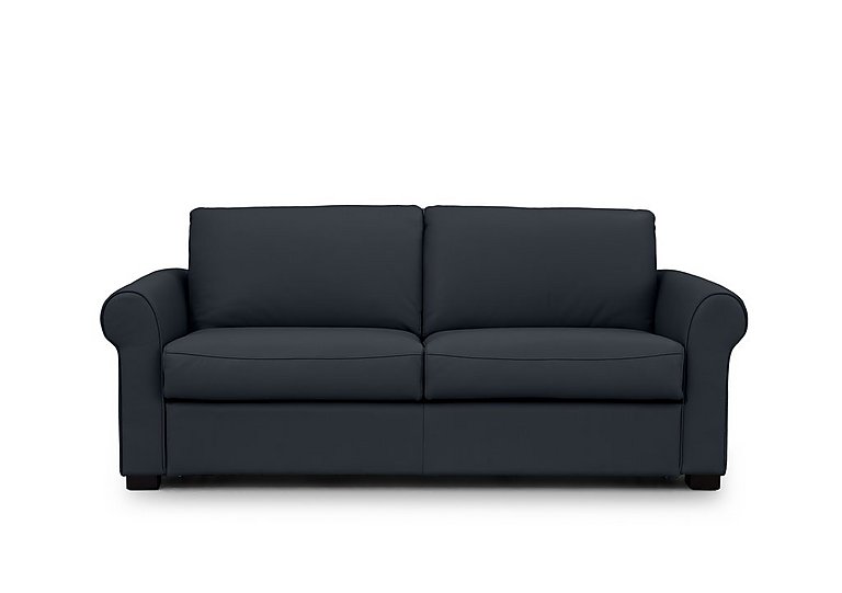 Jaxx Leather Sofa Bed with Scroll Arms - Navy
