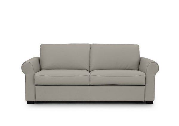 Jaxx Leather Sofa Bed with Scroll Arms  New Grey | Bed Sava