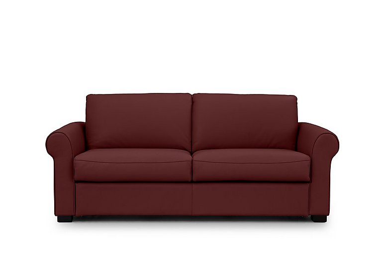 Jaxx Leather Sofa Bed with Scroll Arms - Ruby
