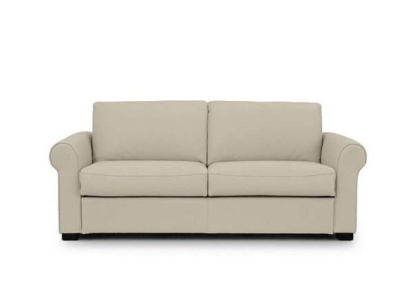 Jaxx Leather Sofa Bed with Scroll Arms  Bone China | Bed Sava