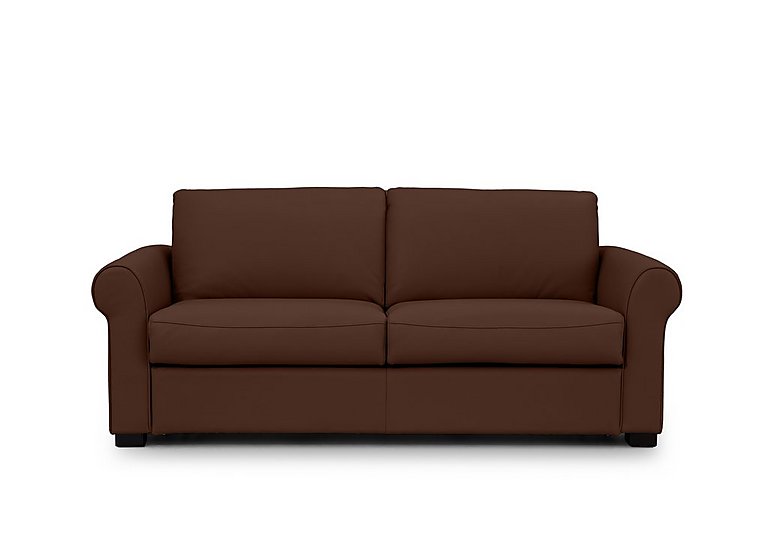 Jaxx Leather Sofa Bed with Scroll Arms - Chocolate