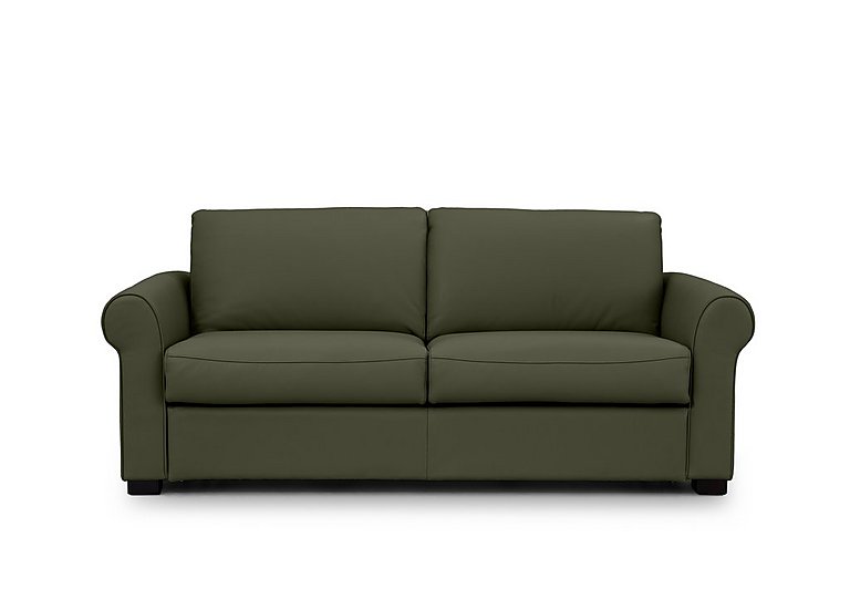 Jaxx Leather Sofa Bed with Scroll Arms - Oslo Pine