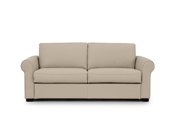 Jaxx Leather Sofa Bed with Scroll Arms  Oyster | Bed Sava