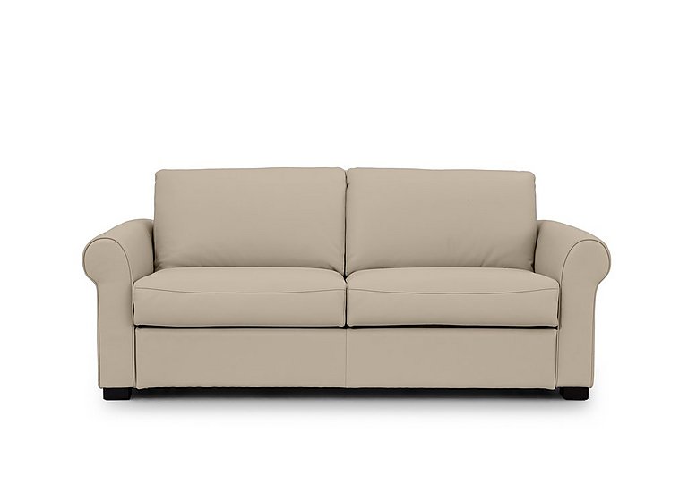 Jaxx Leather Sofa Bed with Scroll Arms - Oyster