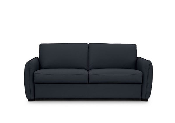 Jaxx Leather Sofa Bed with Slim Arms  Navy | Bed Sava