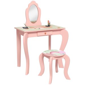Kids Dressing Table with Mirror and Stool Vanity Table for 3 6 Years | Bed Sava
