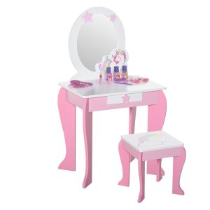Kids Dressing Table Girls Vanity Set with Mirror and Stool Unicorn | Bed Sava