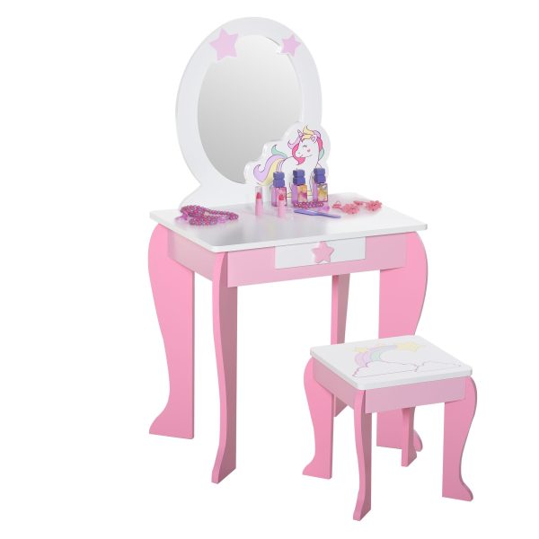 Kids Dressing Table Girls Vanity Set with Mirror and Stool Unicorn | Bed Sava