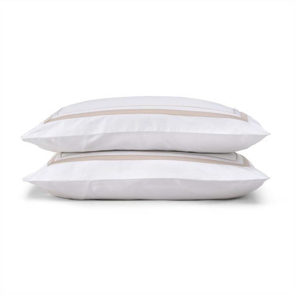 Cotton Collection Border Pillowcase Pair  Natural | Bed Sava