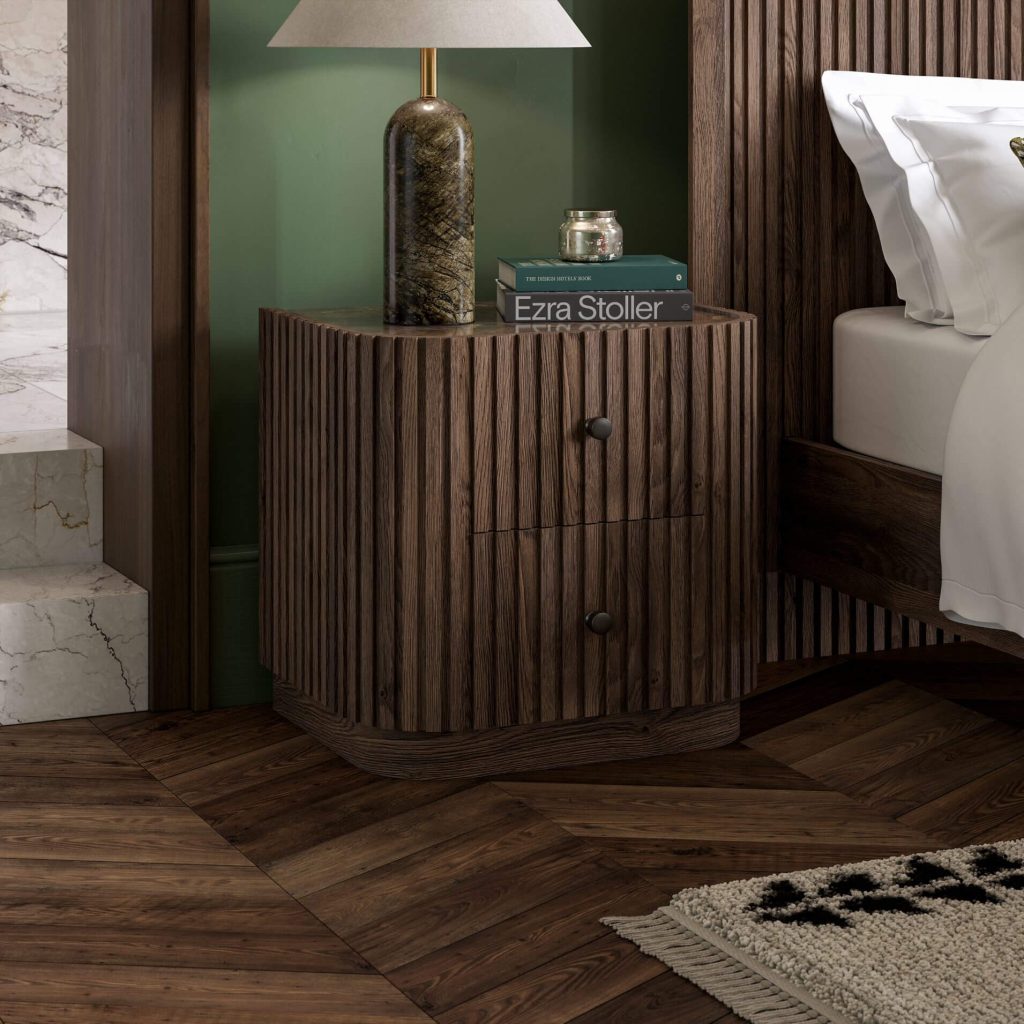 Jacob Bed  Bedside Set  Natural Wood  White Marble Double | Bed Sava