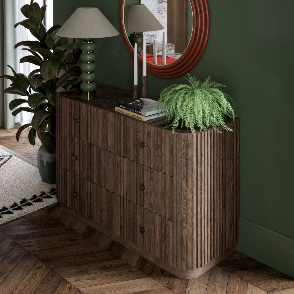 Jacob Chest  Wardrobe Set  Dark Wood  Brown Marble | Bed Sava