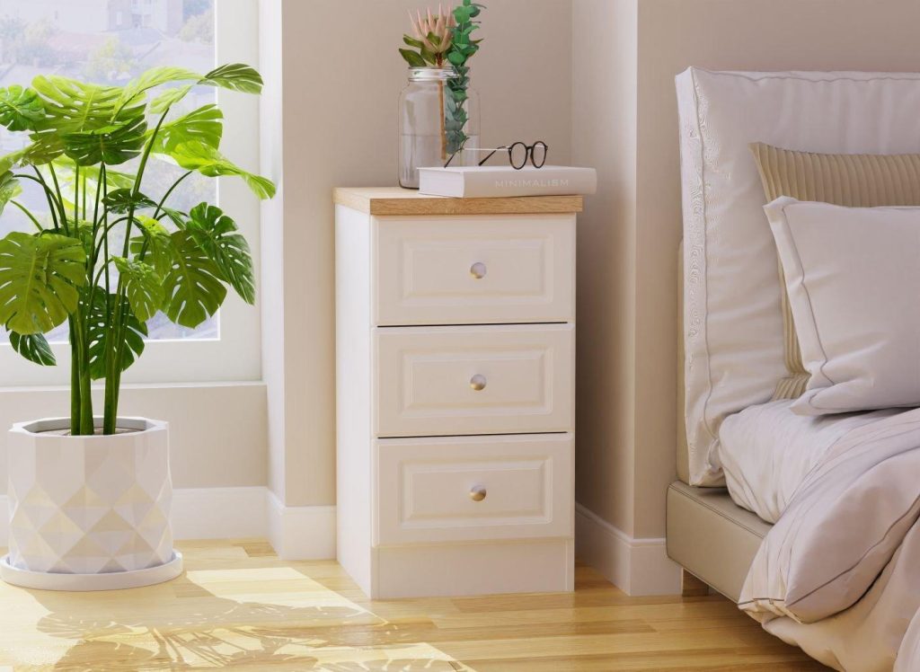 Texas 3-Drawer Bedside Table - White
