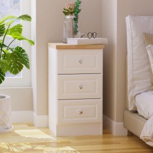 Texas 3 Drawer Bedside Table  White | Bed Sava