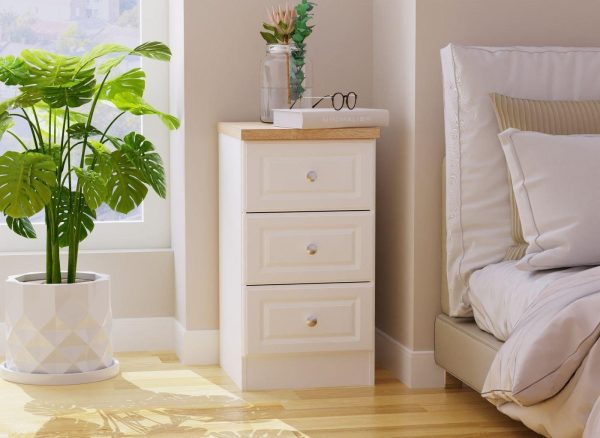 Texas 3 Drawer Bedside Table  White | Bed Sava