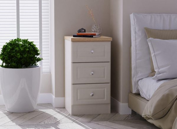 Texas 3 Drawer Bedside Table  Cream | Bed Sava