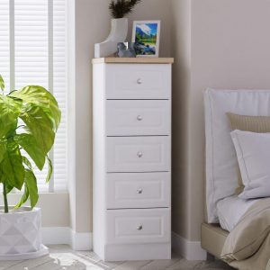 Texas 5 Drawer Tall Boy  White | Bed Sava