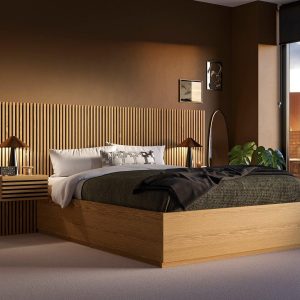 Morten Wooden Bed Frame with Bedside Tables  50 King  Brown | Bed Sava