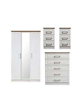 Swift Regent Part Assembled 4 Piece Package  3 Door Mirrored Wardrobe 5 Drawer Chest And 2 Bedside Chests  FscReg Certified | Bed Sava