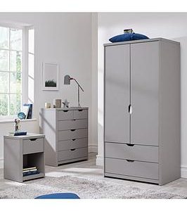 Very Home Aspen 3 Piece Package  2 Door 2 Drawer Wardrobe 4 + 2 Chest And Bedside Table  Grey Oak Effect | Bed Sava