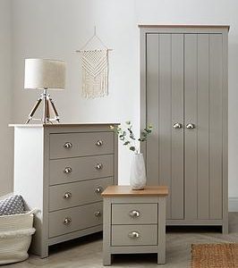 Very Home Atlanta 3 Piece Package  2 Door Wardrobe 4 Drawer Chest And 2 Drawer Bedside Chest  GreyOak | Bed Sava