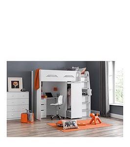 Julian Bowen Max High Sleeper Bed With Desk Drawers Pull Out Wardrobe And Hidden Cupboards  White | Bed Sava