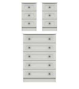 One Call Harris 3 Piece Ready Assembled Package  5 Drawer Chest And 2 Bedside Chests | Bed Sava
