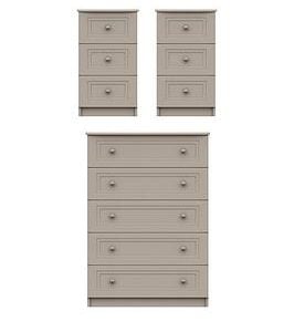 One Call Reid 3 Piece Ready Assembled Package  5 Drawer Chest And 2 Bedside Cabinets | Bed Sava