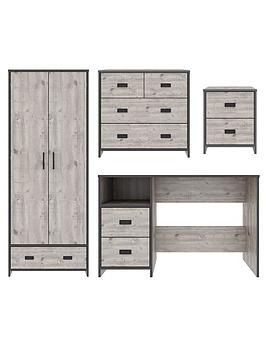 Very Home Jackson 4 Piece Package - Kids 2 Door, 1 Drawer Wardrobe, 2 + 2 Drawer Chest, 2 Drawer Bedside Chest And Desk - Mexican Grey