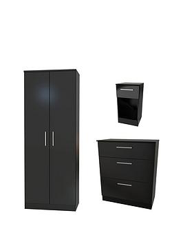 Swift Montreal 3 Piece Ready Assembled Package &Ndash; 2 Door Wardrobe, 3 Drawer Chest And 1 Drawer Bedside Table - Black