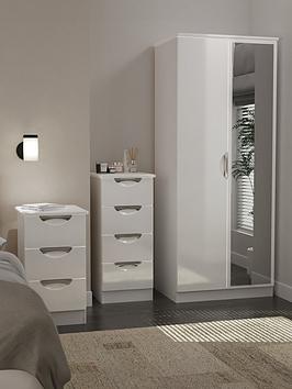 Swift Alva Ready Assembled 3 Piece Package - 2 Door Wardrobe, 4 Drawer Chest And A Bedside Chest - White