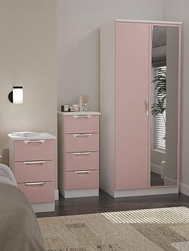 Swift Alva Ready Assembled 3 Piece Package - 2 Door Wardrobe, 4 Drawer Chest And A Bedside Chest - Pink