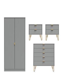 Swift Andie 4 Piece Ready Assembled Package - 2 Door Wardrobe, 5 Drawer Chest And 2 Bedside Chests - Grey