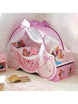 Disney Princess Toddler Carriage Bed (With Canopy And Fabric Drawers)