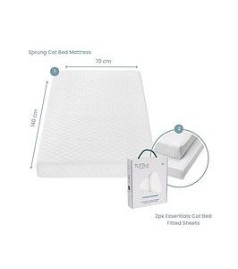 Tutti Bambini Sprung Cot Mattress 60 X 120 Cm With Essentials 2Pk Fitted Sheets | Bed Sava