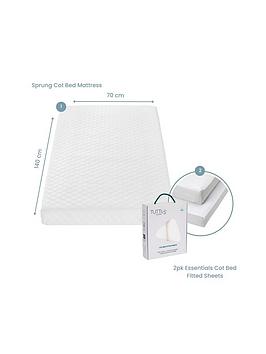 Tutti Bambini Sprung Cot Mattress (60 X 120 Cm) With Essentials 2Pk Fitted Sheets