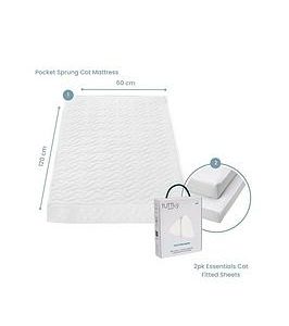 Tutti Bambini Pocket Sprung Cot Mattress 60 X 120 Cm With Essentials 2Pk Fitted Sheets | Bed Sava