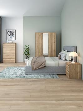 Very Home Lisson 3 Piece Bedroom Furniture Set - 3 Door Mirrored Wardrobe, 5 Drawer Chest And 2 Drawer Bedside Table - New Oak - Fsc&Reg; Certified