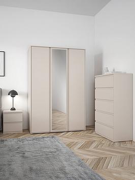 Very Home Lisson 3 Piece Bedroom Furniture Set - 3 Door Mirrored Wardrobe, 5 Drawer Chest And 2 Drawer Bedside Table - Oatmeal - Fsc&Reg; Certified
