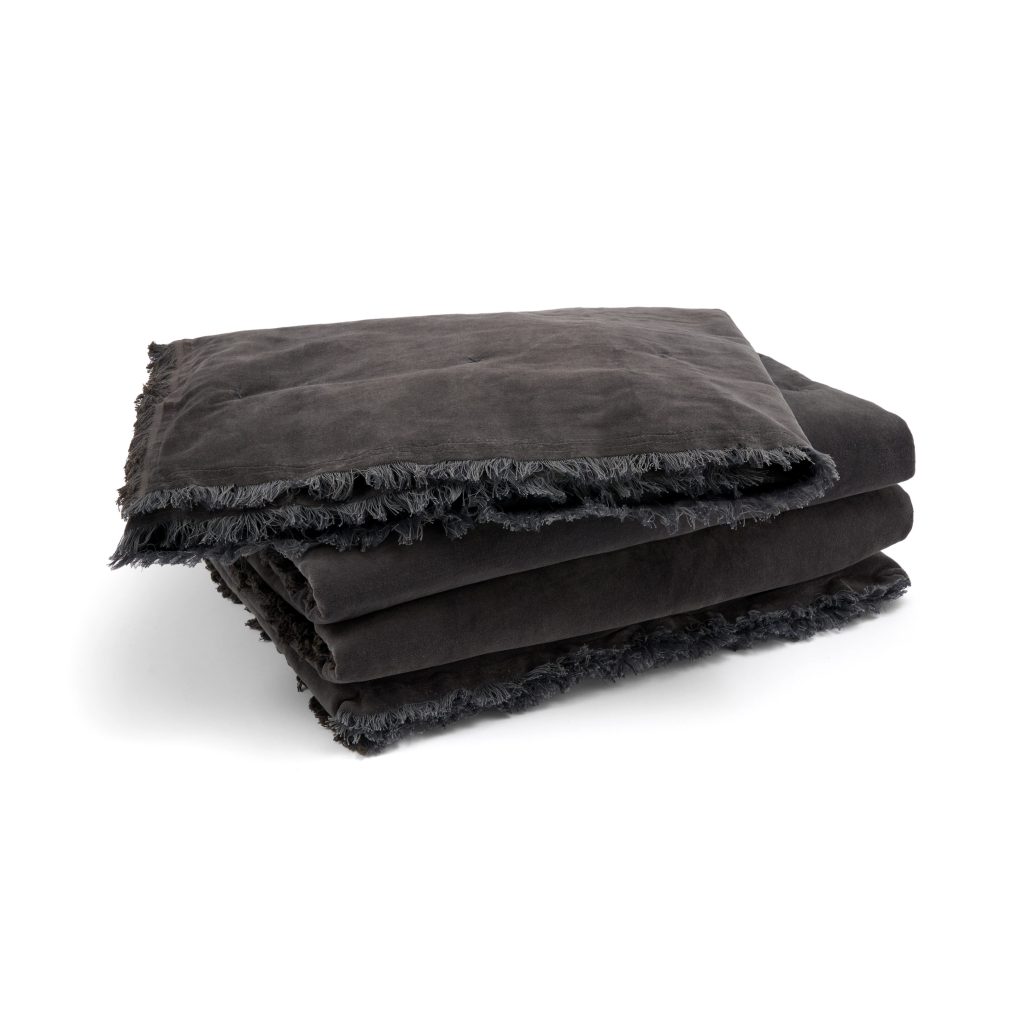Fringed Velvet Bedspread - Slate