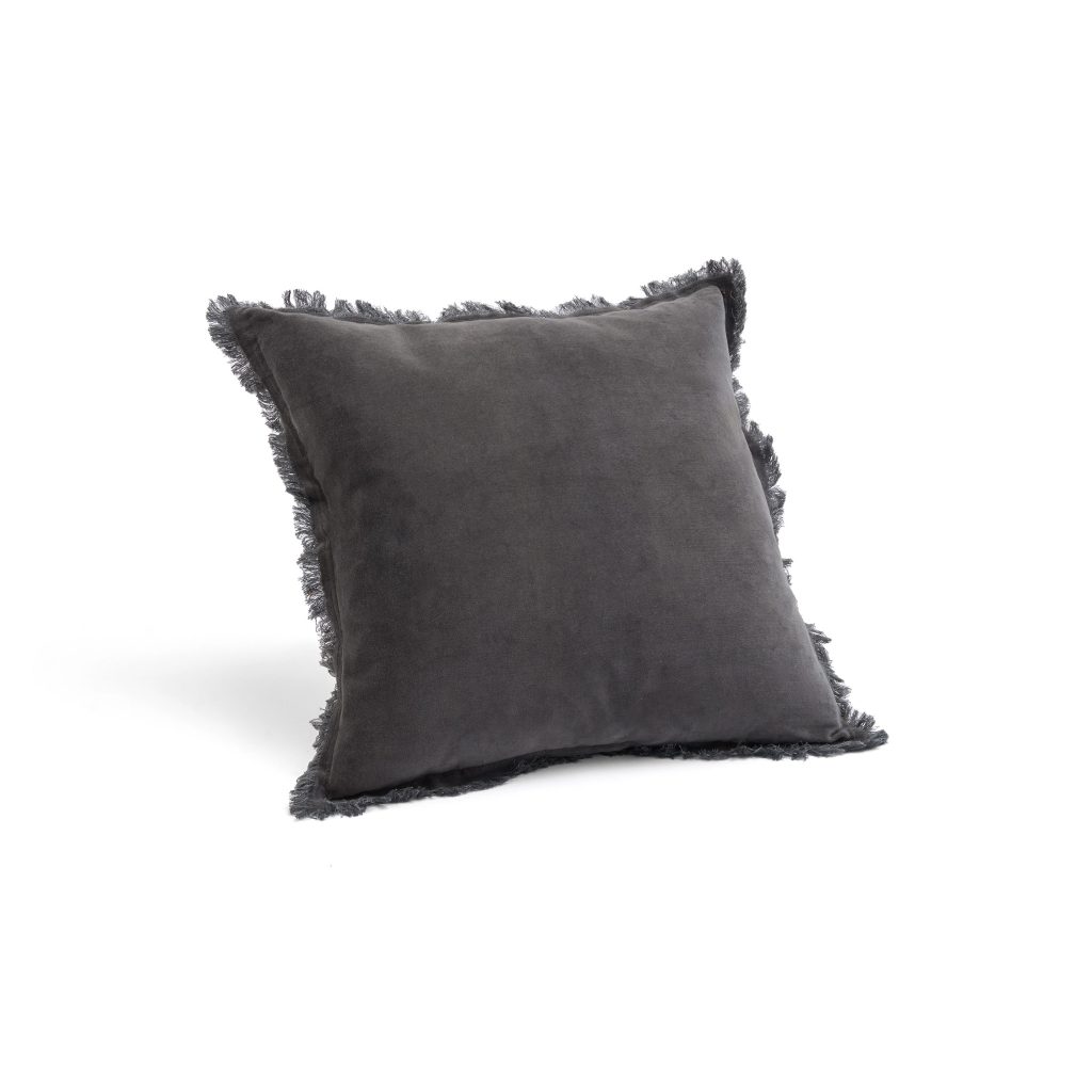 Fringed Velvet Cushion - Slate